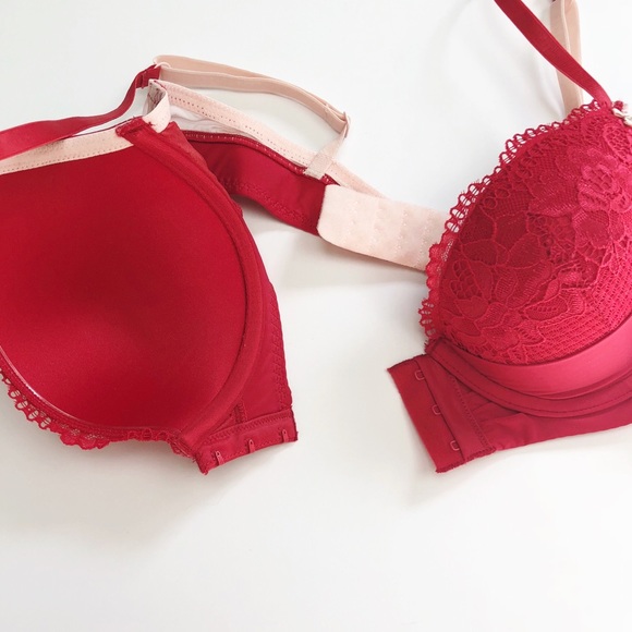 Guess | red lace mesh push-up double clasp bra - Picture 7 of 8